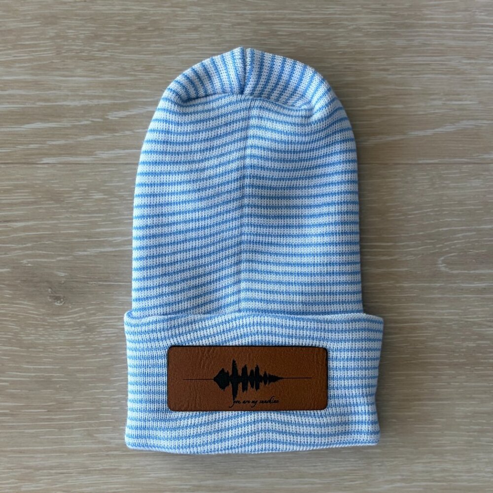NEW You Are My Sunshine Cotton Baby Beanie Newborn Blue White Stripe Minimalist